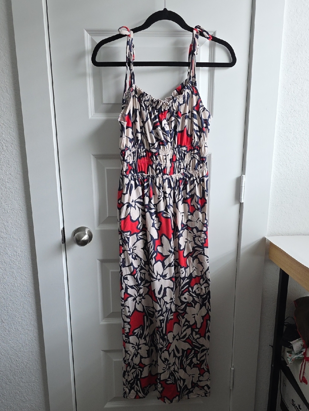 Nibe Britton Floral Tie-Shoulder Maxi Dress - Red & Cream Small Petite G118